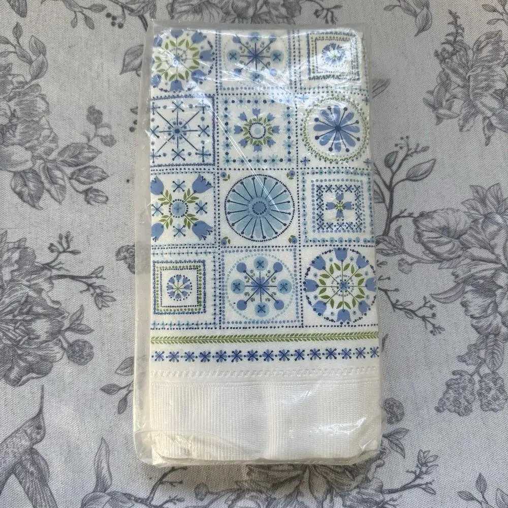 Vtg New Hallmark Guest Towel Napkins Set Mid Century MCM Retro Blue Floral 15 Ct